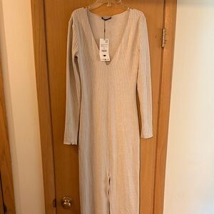Zara Ribbed Maxi Dress in Beige Cream